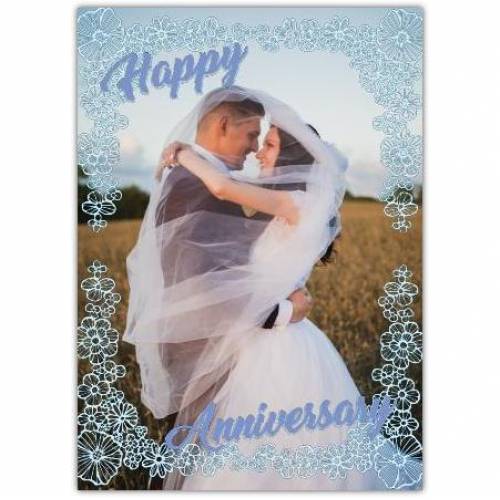 Happy Anniversary Flower Frame With One Big Photo Card