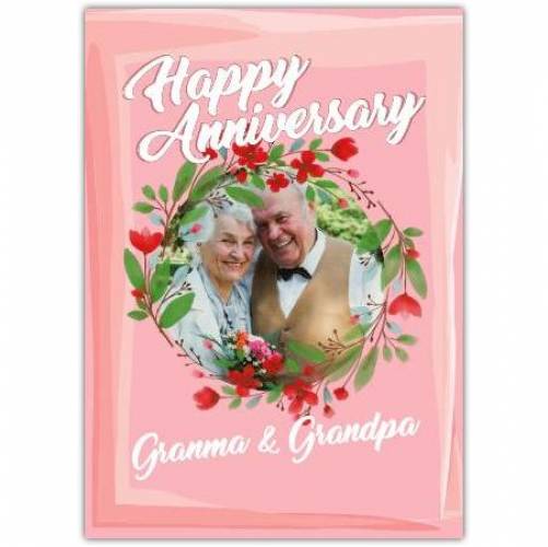Anniversary Pink Flower Wreath Greeting Card