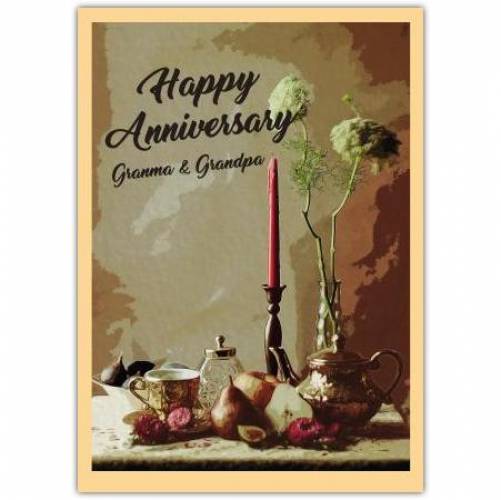 Anniversary Teapot Scene Greeting Card