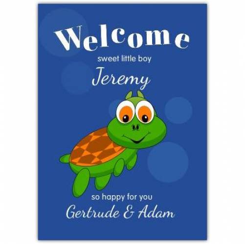 Baby Welcome Blue Turtle Greeting Card