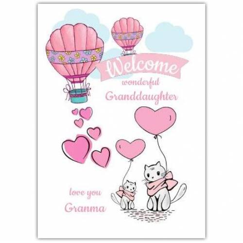 Baby Welcome Ralative Pink Cute Kitties Greeting Card