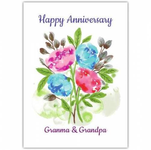 Anniversary Watercolour Flowers Greeting Card