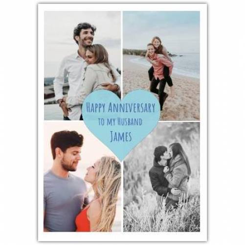 Anniversary Blue Heart Photo Greeting Card