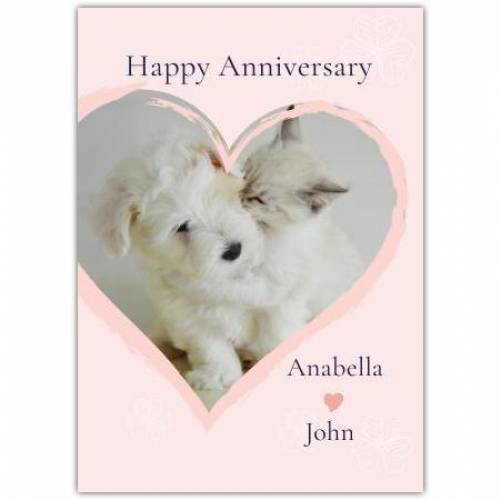Anniversary Kitten Puppy Heart Greeting Card