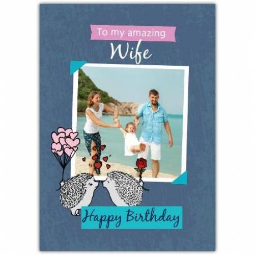 Happy Birthday Wife Photo Hedgehog Greeting Card