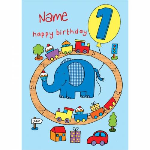 Happy 1st Birthday Train Elephant Birthday Card