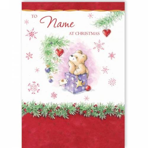 Bear With Present At Christmas Card