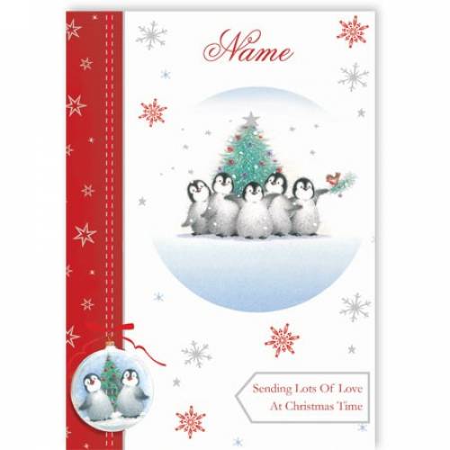 Penguin Family Sending Lots Of Love At Christmas Card