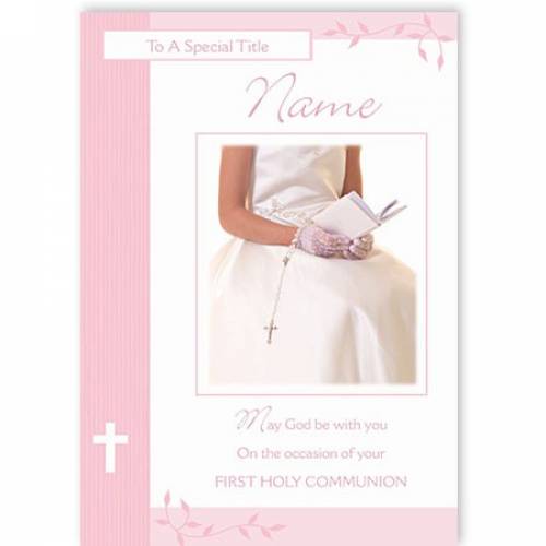 Pink May God Be With You First Holy Communion Card