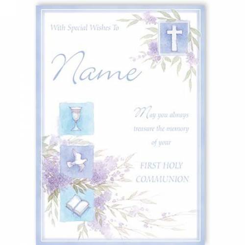 Blue Treasure The Memory Of Your First Holy Communion Card