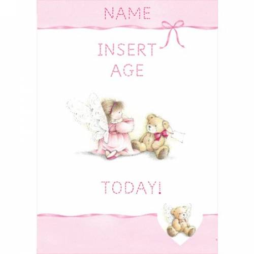 Pink Angel With Teddy Insert Age Girl's Birthday Card