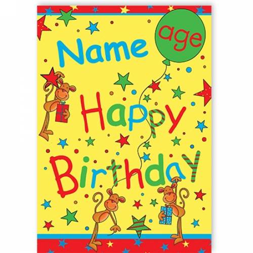 Stars Monkey Age Happy Birthday Card