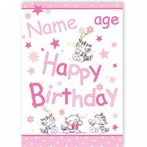 Kittens Stars Age Happy Birthday Card