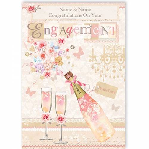 Champagne And Glasses Engagement Card