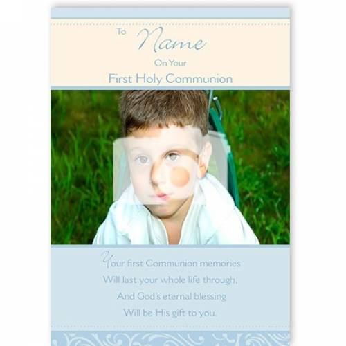 To Name On Your First Holy Communion Photo Blue Card