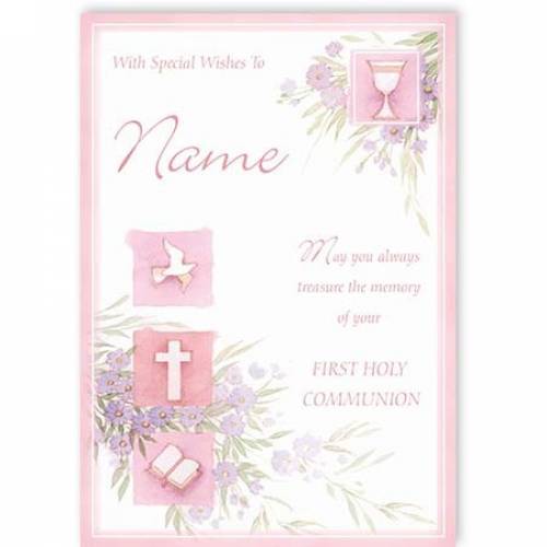 Dove Cross Book Girl First Holy Communion Card