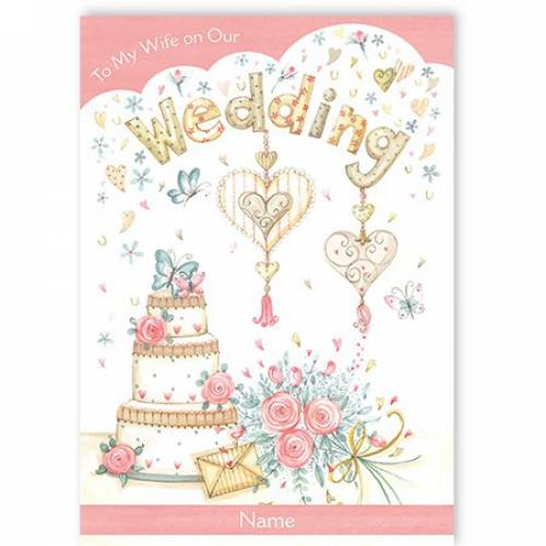 Hearts And Cake Wife Wedding Card