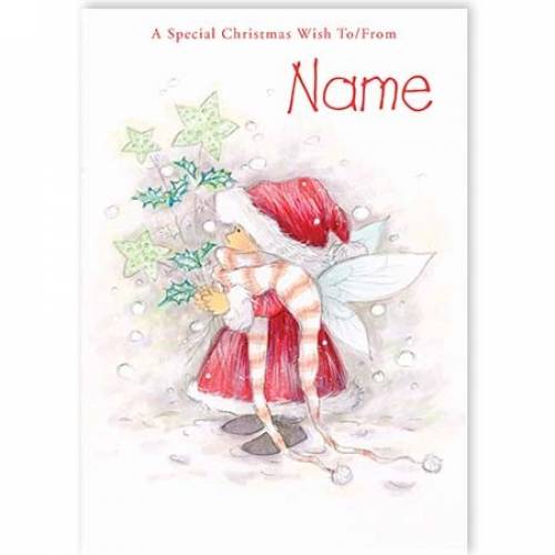 Fairy Girl With Santa Hat Christmas Card
