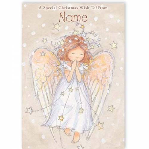 Angel Praying Stars Christmas Card