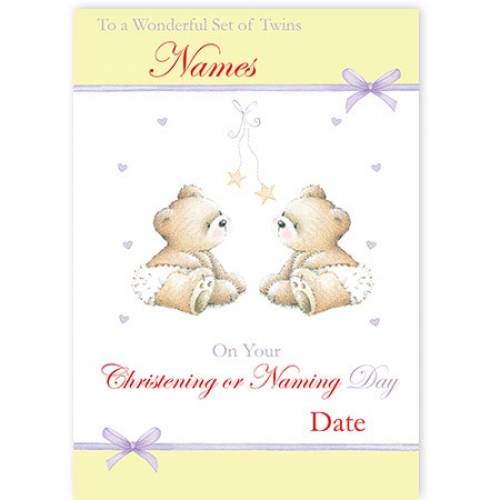 Wonderful Set Of Twins On Christening Or Naming Day Card