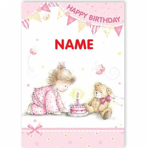 Birthday Girl Teddy & Cake Happy Birthday Card
