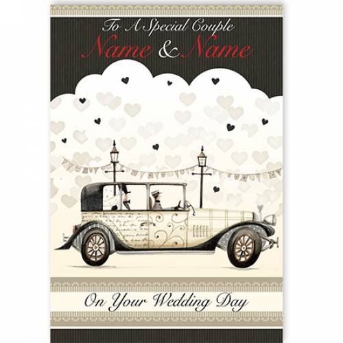To A Special Couple Old Wedding Car Card