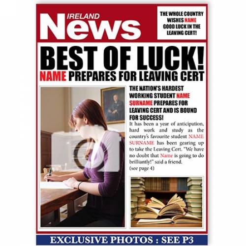 Best Of Luck Leaving Cert - Exam Prep Card