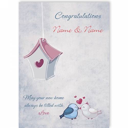 Congratulations New Home Birds Love Heart Bird House Card