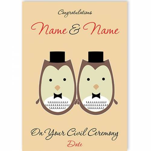 Two Owls In Tuxes On Your Civil Ceremony Card