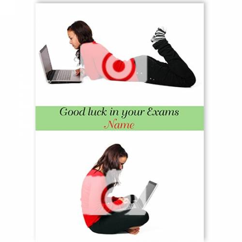 Girl On Laptop Exams Good Luck Card