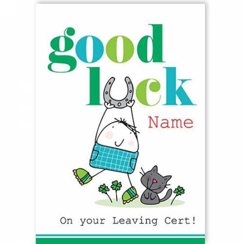 Cat Horse Shoe And Clover Leaving Cert Good Luck Card
