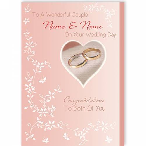 To A Wonderful Couple Rings On Your Wedding Day To You Both Card