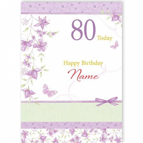 80th Female Purple Flowers Birthday Card