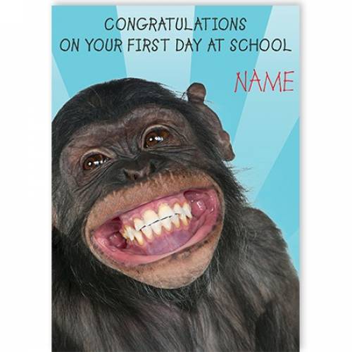 Monkey First Day At School Congratulations Card