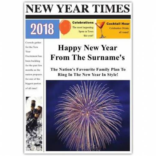 Newspaper Fireworks Happy New Year Card