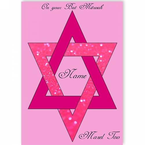 On Your Bat Mitzvah Star Of David Mazel Tov Pink Card