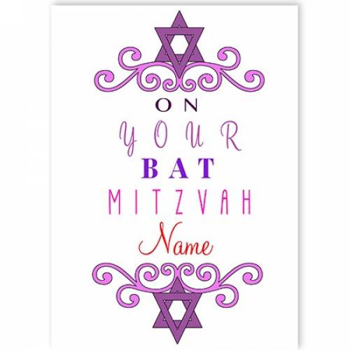 On Your Bat Mitzvah Name Star Of David Jewish Purple Card