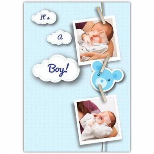 Blue Photos On Pegs New Baby Card