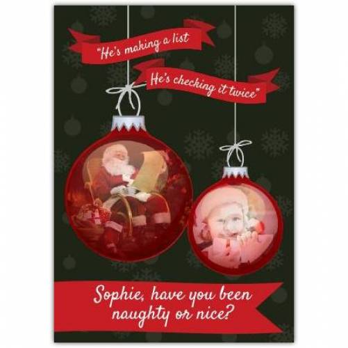 Naughty Or Nice Bauble Christmas Card