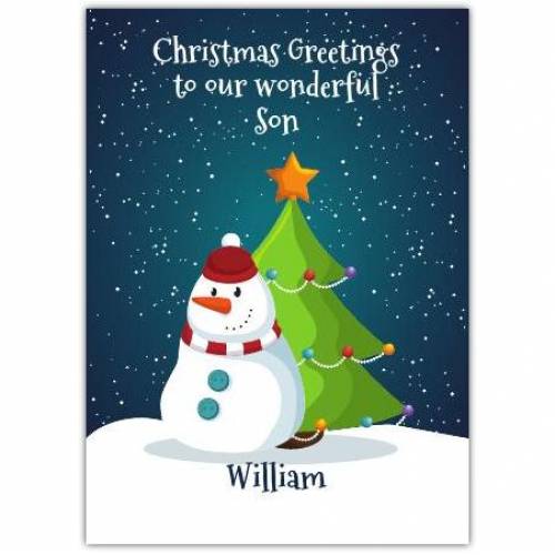 Snowman And Tree Christmas Card