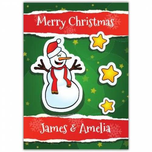 Snowman And Stars Merry Christmas Card