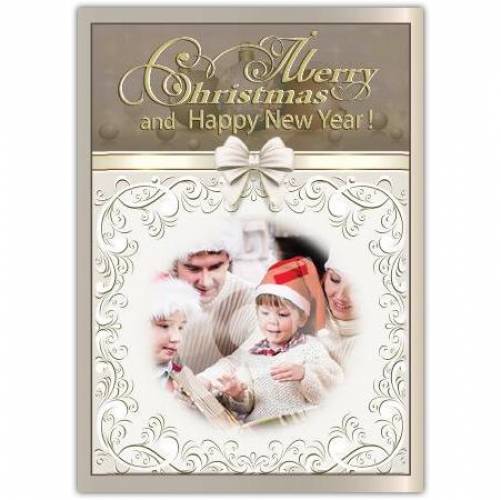 White Bow Merry Christmas And Happy New Year Card