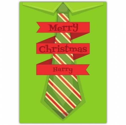Green Striped Tie Merry Christmas Card