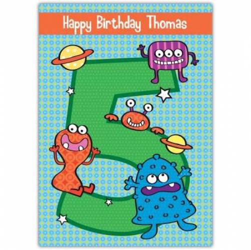 Aliens Happy 5th Birthday Card