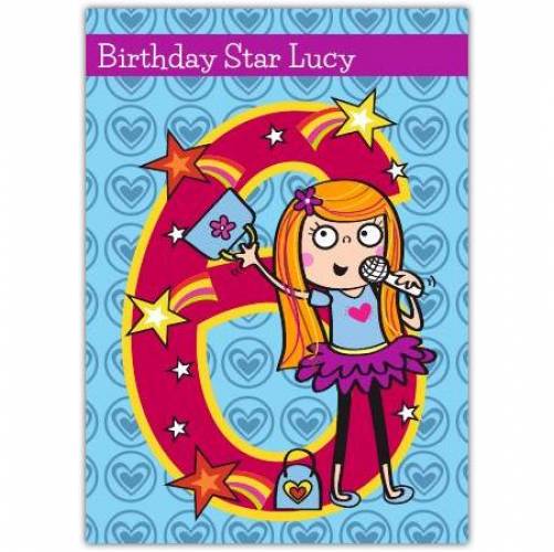 Birthday Star Girl Happy 6th Birthday Card