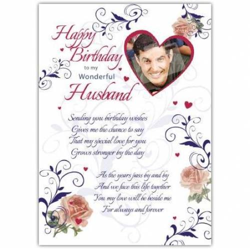 Wonderful Husband Heart Photo Birthday Card