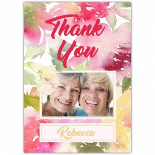 Thank You Photo Water Coloured Flowers Card