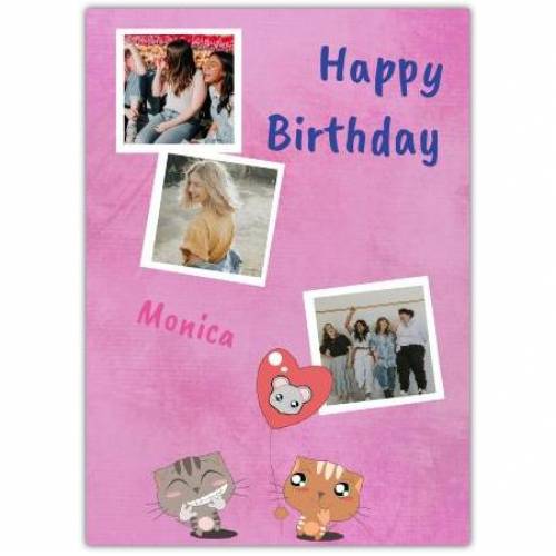 Happy Birthday 2 Cats Holding Mouse Balloon  Card