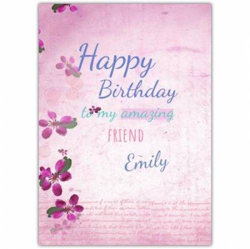 Happy Birthday Pink Flowers  Card