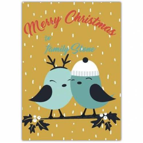 Merry Christmas Two Birds On A Branch With Snow Card